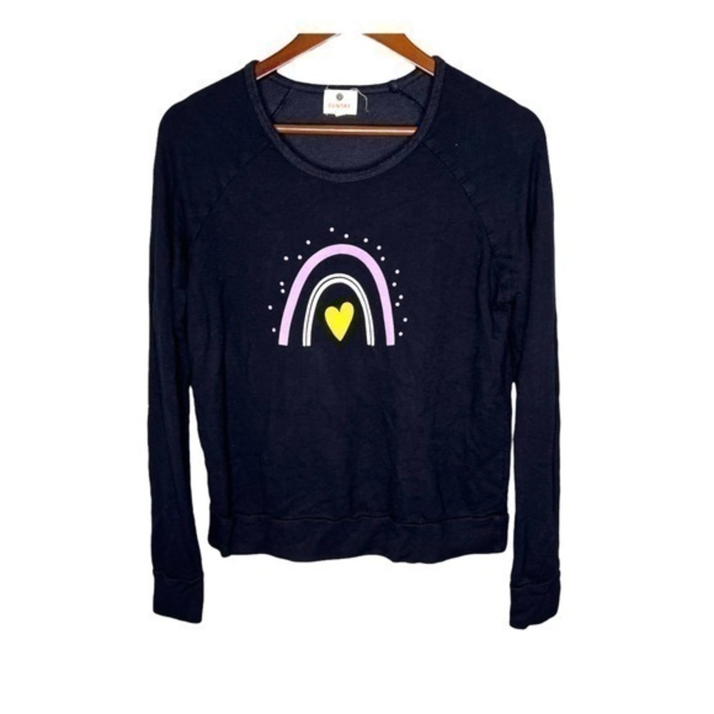 SUNDRY navy blue rainbow heart pullover long sleeve terry sweatshirt size 0/ XS